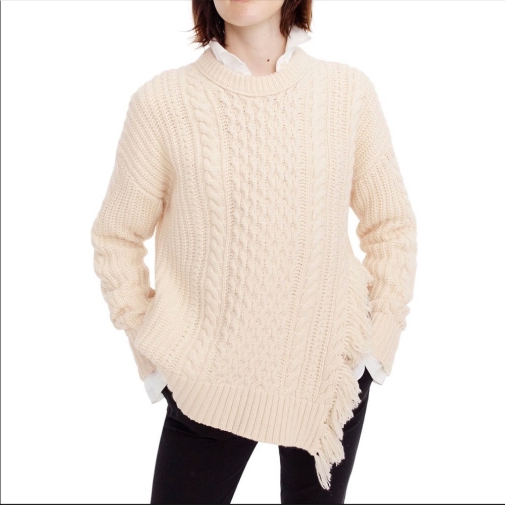J Crew fringe cable sweater XL